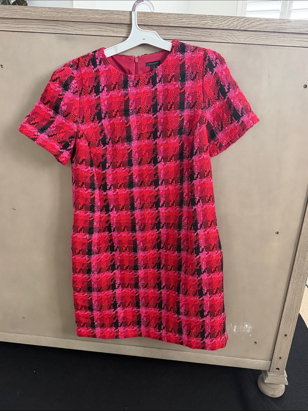 Ann Taylor Red and Black Asymmetrical Shift Dress